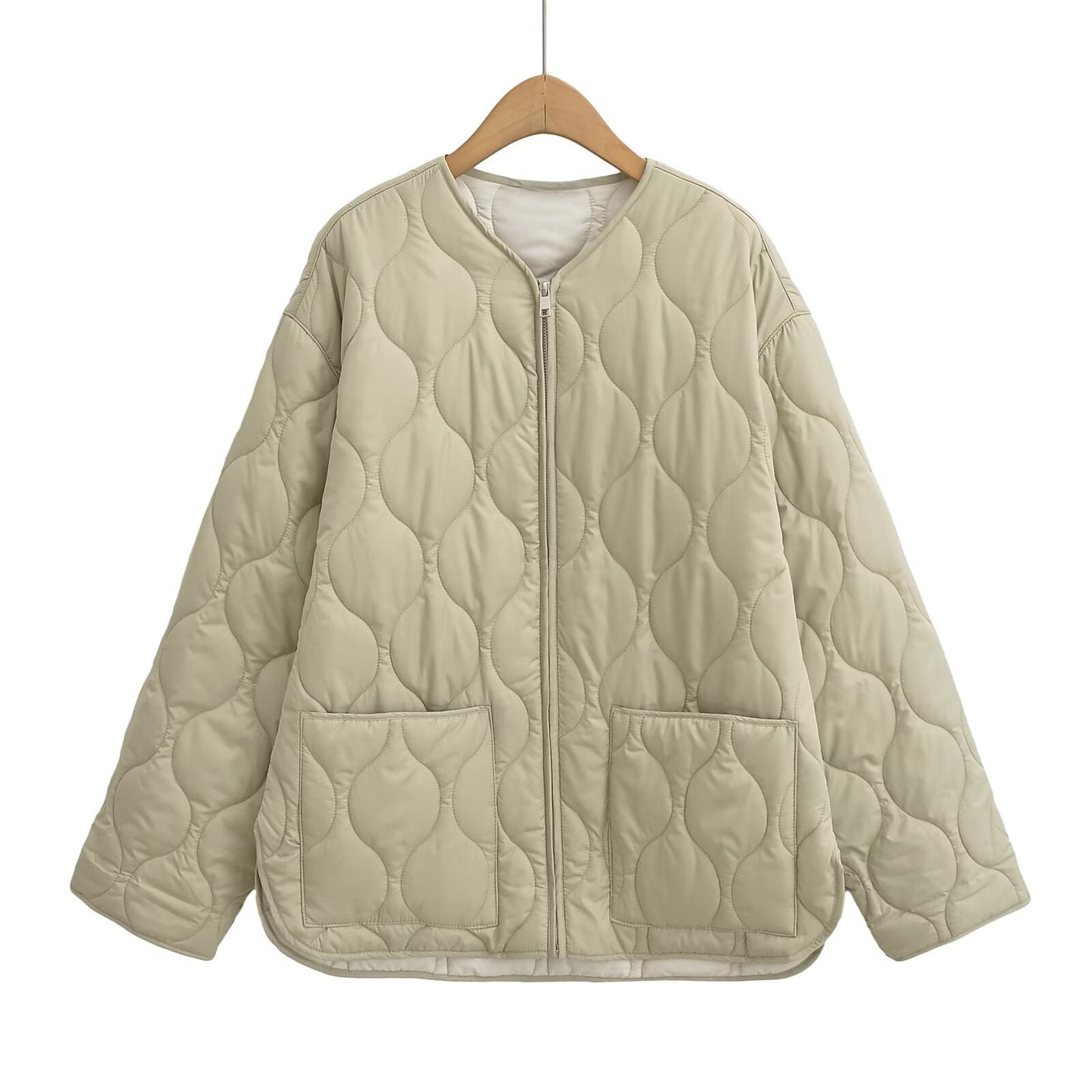 Women's Loose Cotton Quilted Fashion Zipper Thin Coats