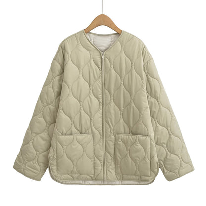 Women's Loose Cotton Quilted Fashion Zipper Thin Coats