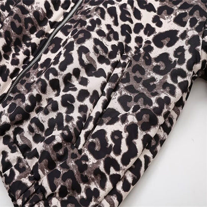 Women's Winter Leopard Print Zipper Cotton Coats