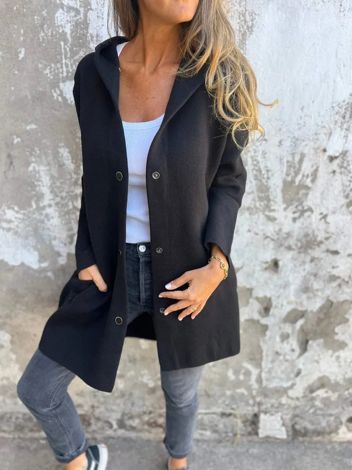 Women's Fashion Single-breasted Long Sleeve Solid Color Coats
