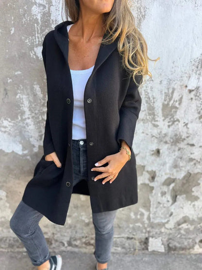 Women's Fashion Single-breasted Long Sleeve Solid Color Coats