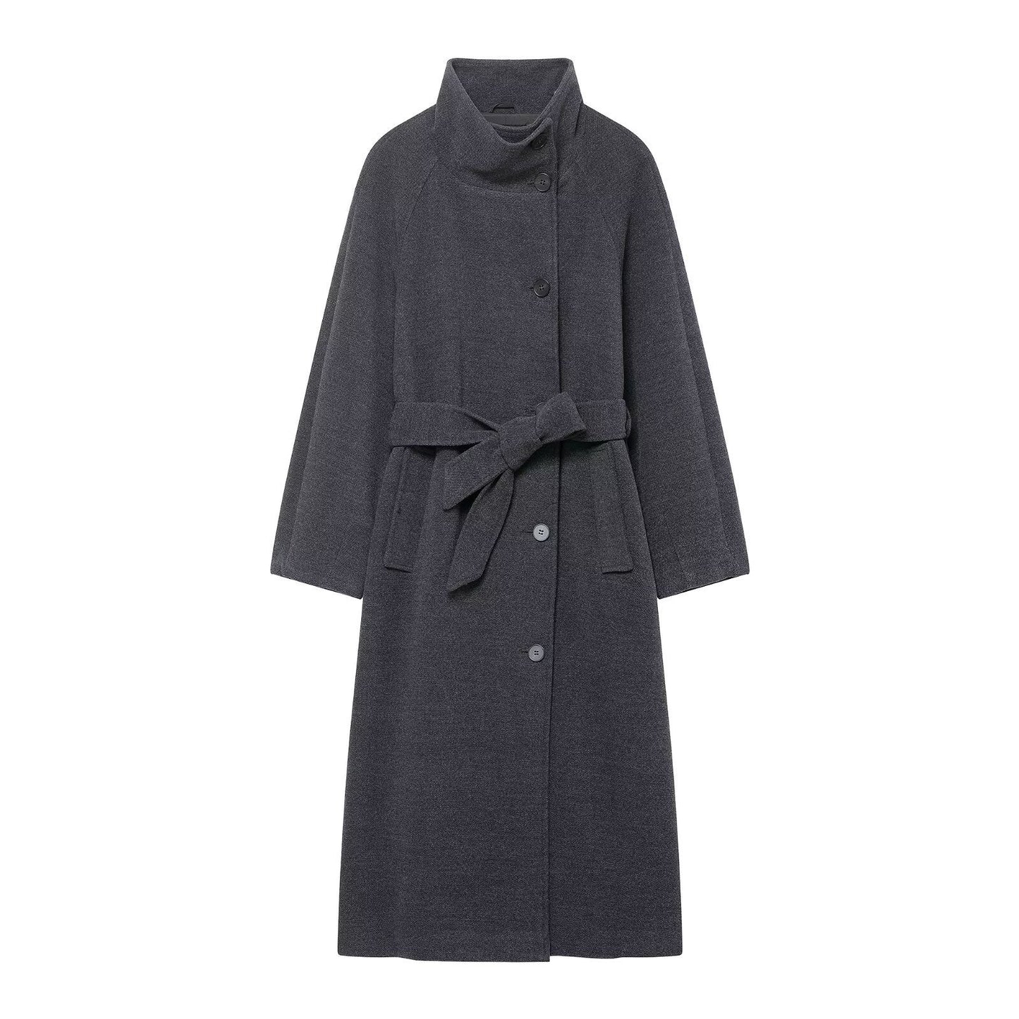 Women's Fashion Stand Collar Belt Woolen Outerwear Coats