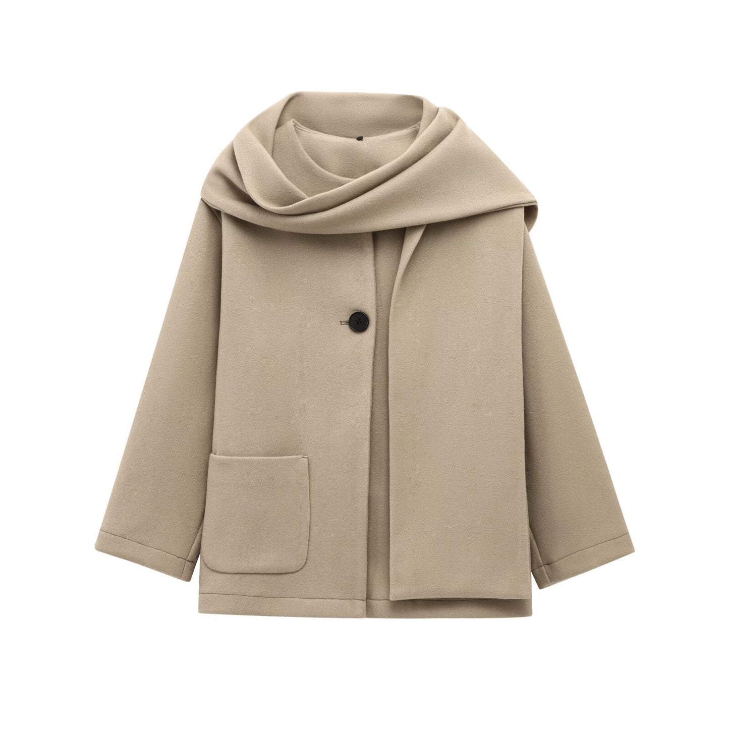 Women's Homemade Blended Scarf Round Neck Long Coats