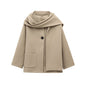 Women's Homemade Blended Scarf Round Neck Long Coats