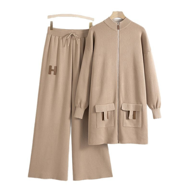 Women's Graceful Fashionable Casual Mid-length Knitted Two-piece Suits