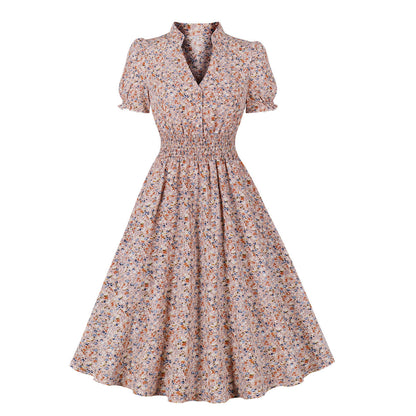 Women's Large Floral Dress Retro Big Swing Dresses