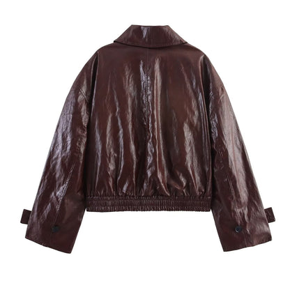 Women's Fashion Casual Loose Lapels Diagonal Bright Coats