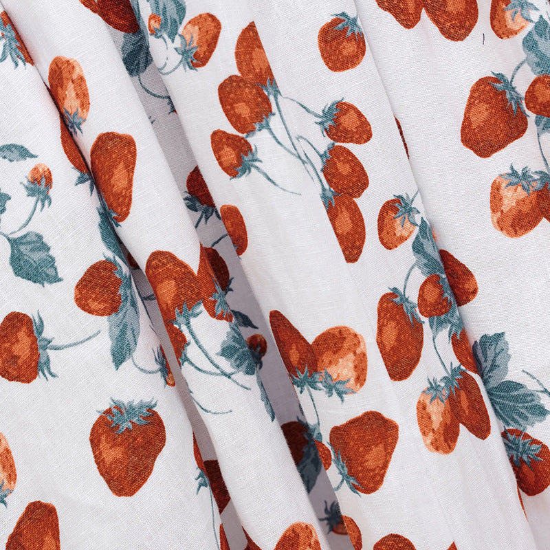 Printed Strawberry Square Collar Mid-length Vacation Dresses