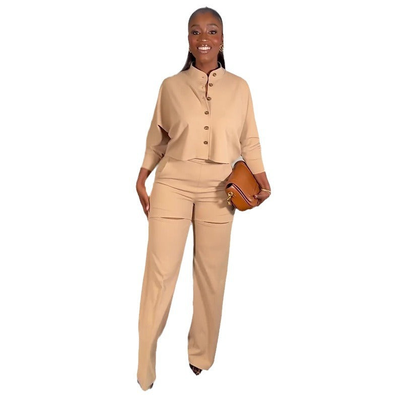 Women's Spring Temperament Lapel Long Sleeve Shirt Wide Suits