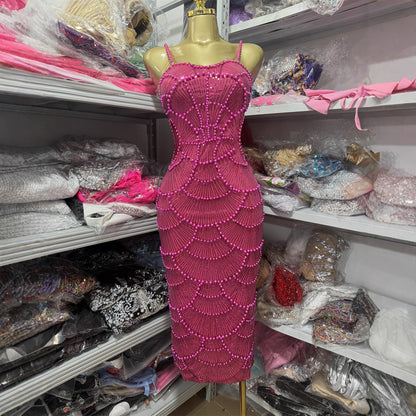 Sequin Bead Waist Hollow Suspender Dress Birthday Dresses