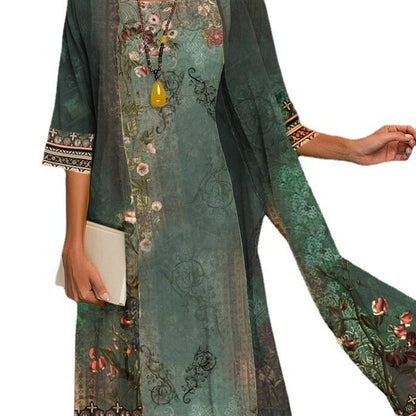 Women's Dress Two-piece Emerald Mid-length Green Long-sleeved Suits