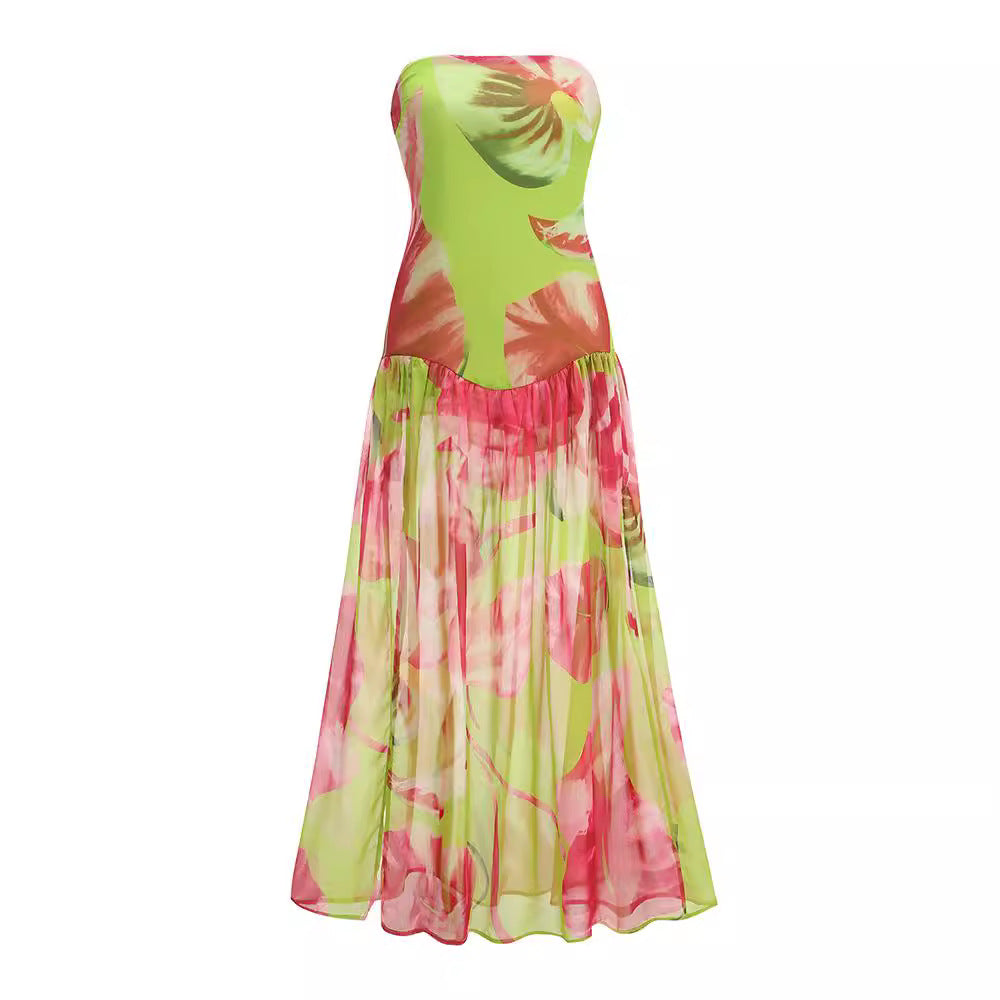 Women's Summer Fashion Printed Sexy Vacation Style Slim Dresses