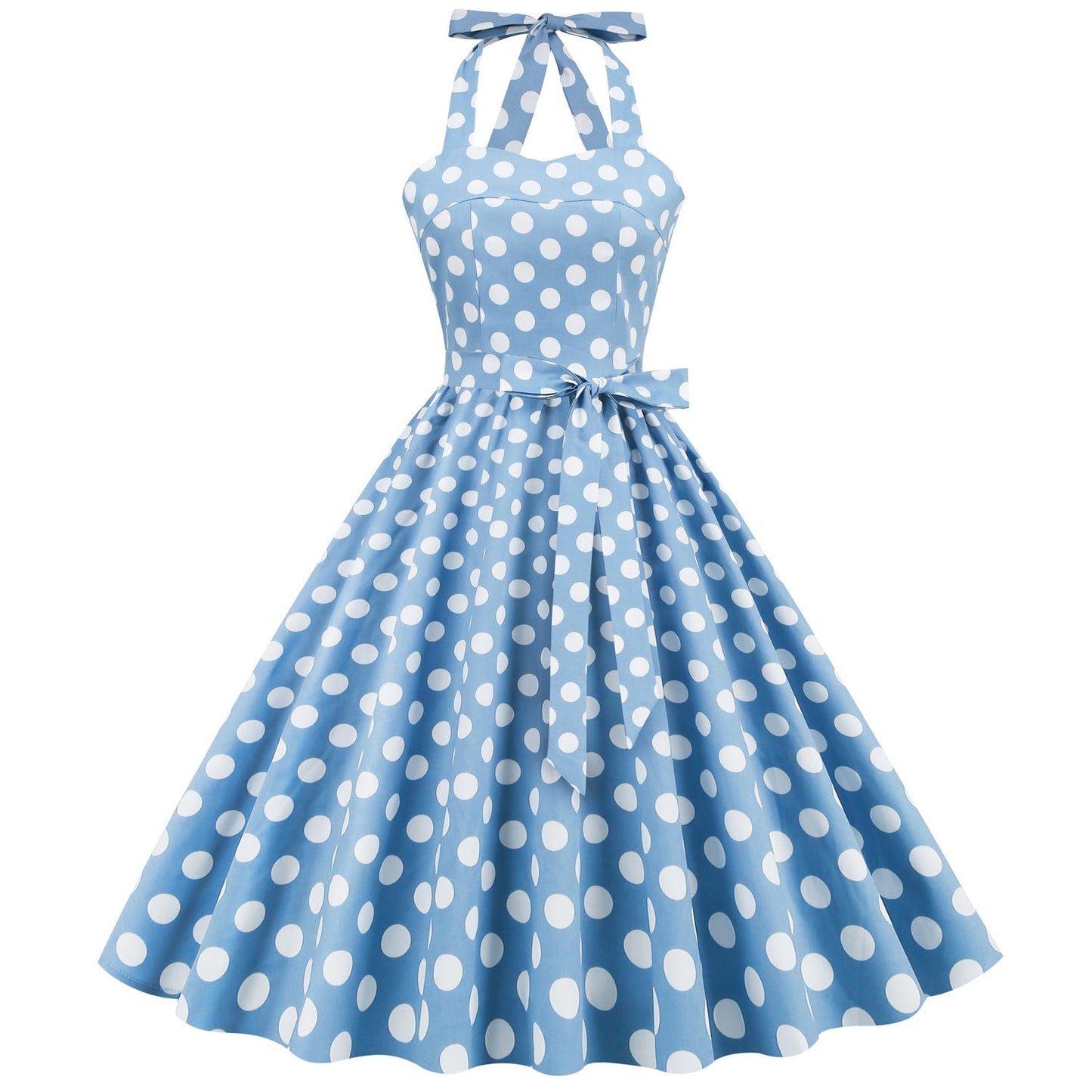 Dots Sexy Lacing Halter Swing Puffy Dress Dresses
