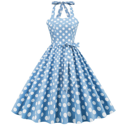 Dots Sexy Lacing Halter Swing Puffy Dress Dresses