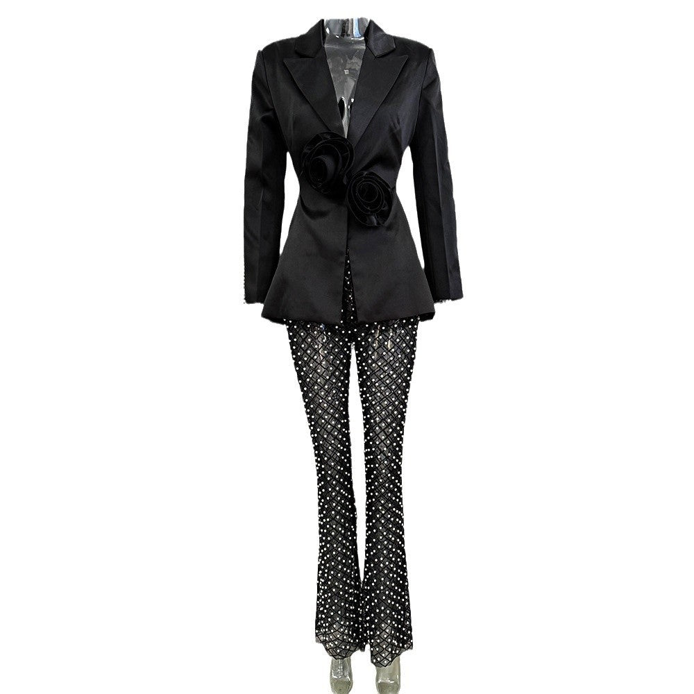 Early Spring Fashion Beaded Three-dimensional Flower Pearl Suits