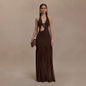 Women's Mesh Stitching Halter Dress Fitted Waist Dresses