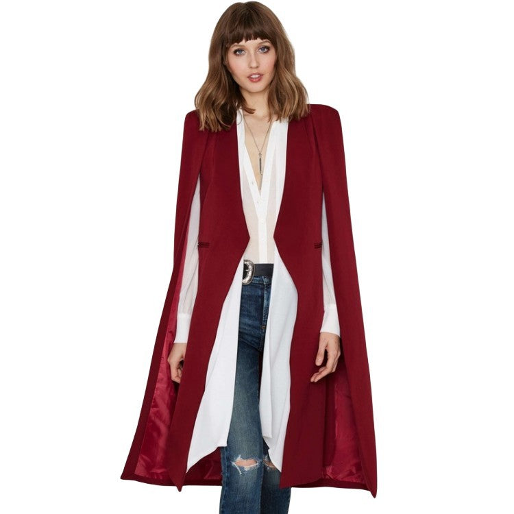 Women's Casual Cape Mid-length Fake Two-piece Shawl Coats