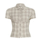 Women's Organ Pleated Solid Color Collar Short-sleeved Blouses