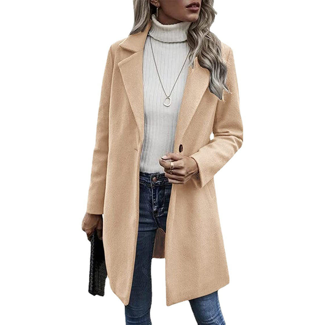 Women's Color Buttons Trench Long Sleeve Loose Clothing