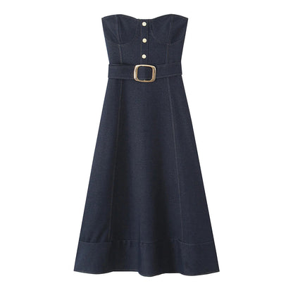 Women's Summer Waist Slimming Mid-length Elegant Denim Dresses