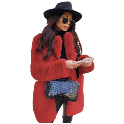 Women's Long Sleeve Lapel Faux Fur Pure Coats