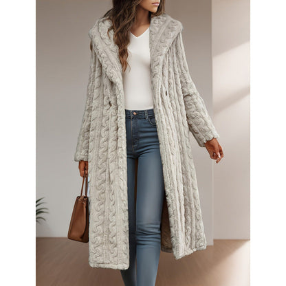 Women's Fashionable Long Solid Color Sleeve Hooded Coats