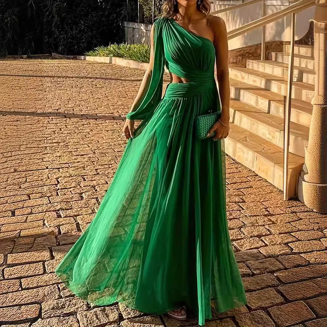 Solid Color Midriff Outfit Elegant Long Dresses