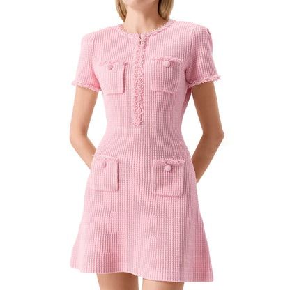 Women's Knitted Beaded Slim Slimming A- Line Dresses