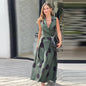 Autumn Solid Color Polo Collar Pleated Long Dresses