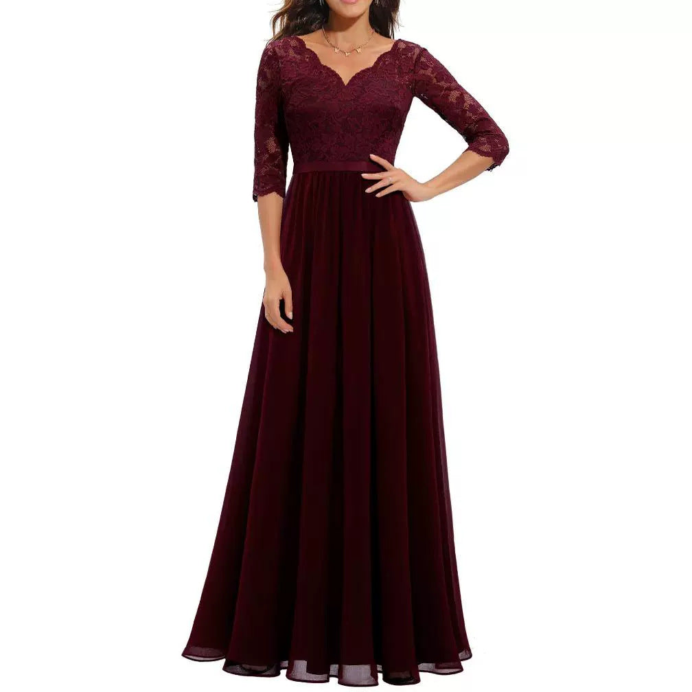 Classic Dress Lace Long Patchwork Noble Dresses