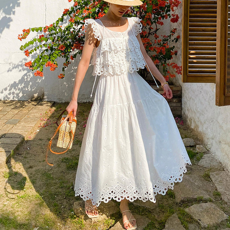 Women's Elegant Summer French Hollow White Suits