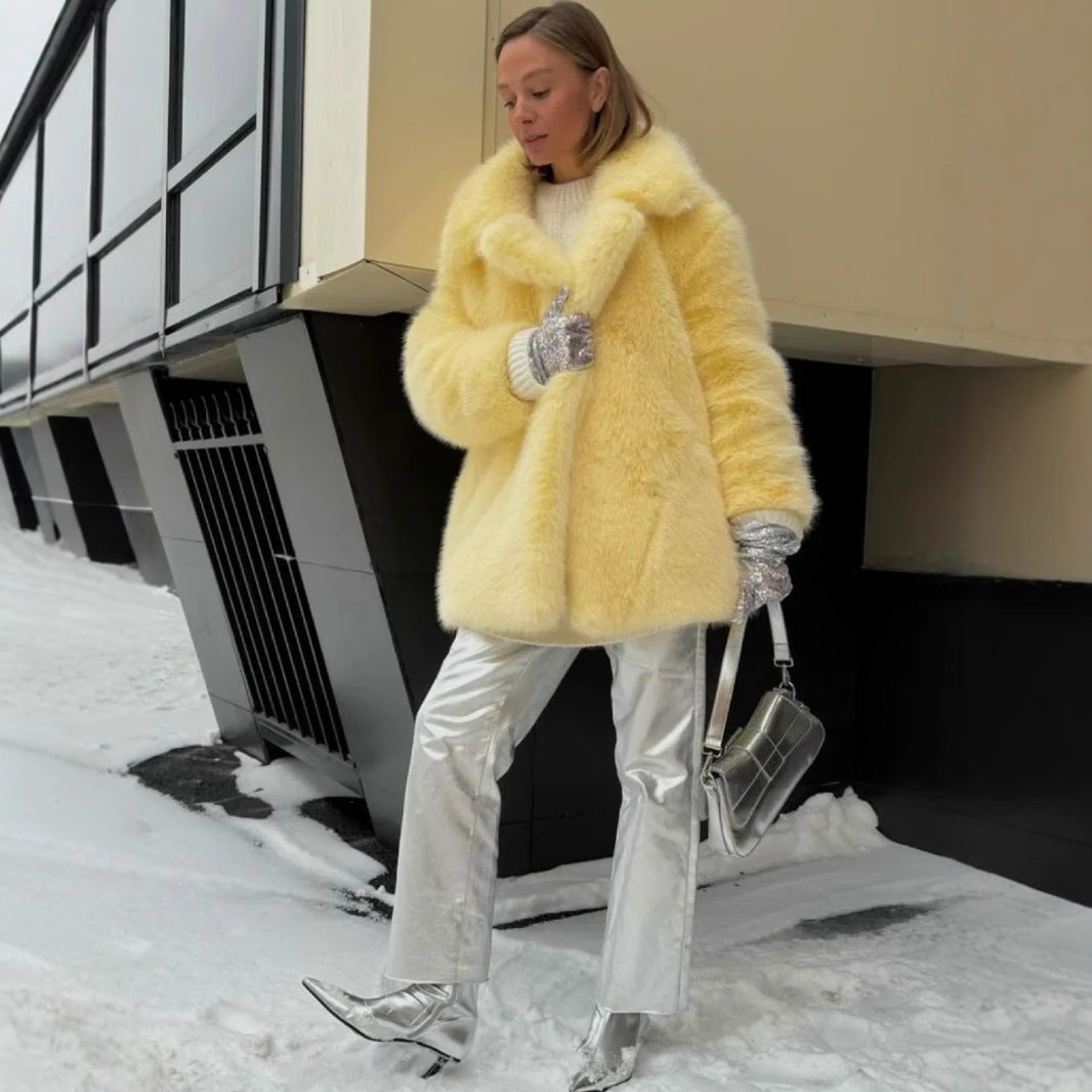 Winter Imitation Fox Fur Loose Mid-length Female Coats