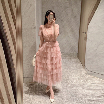 Women's Mesh Beads Dress Summer Design Sense Waist Dresses