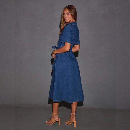 Women's Retro Denim Dress Long Fashionable French Dresses