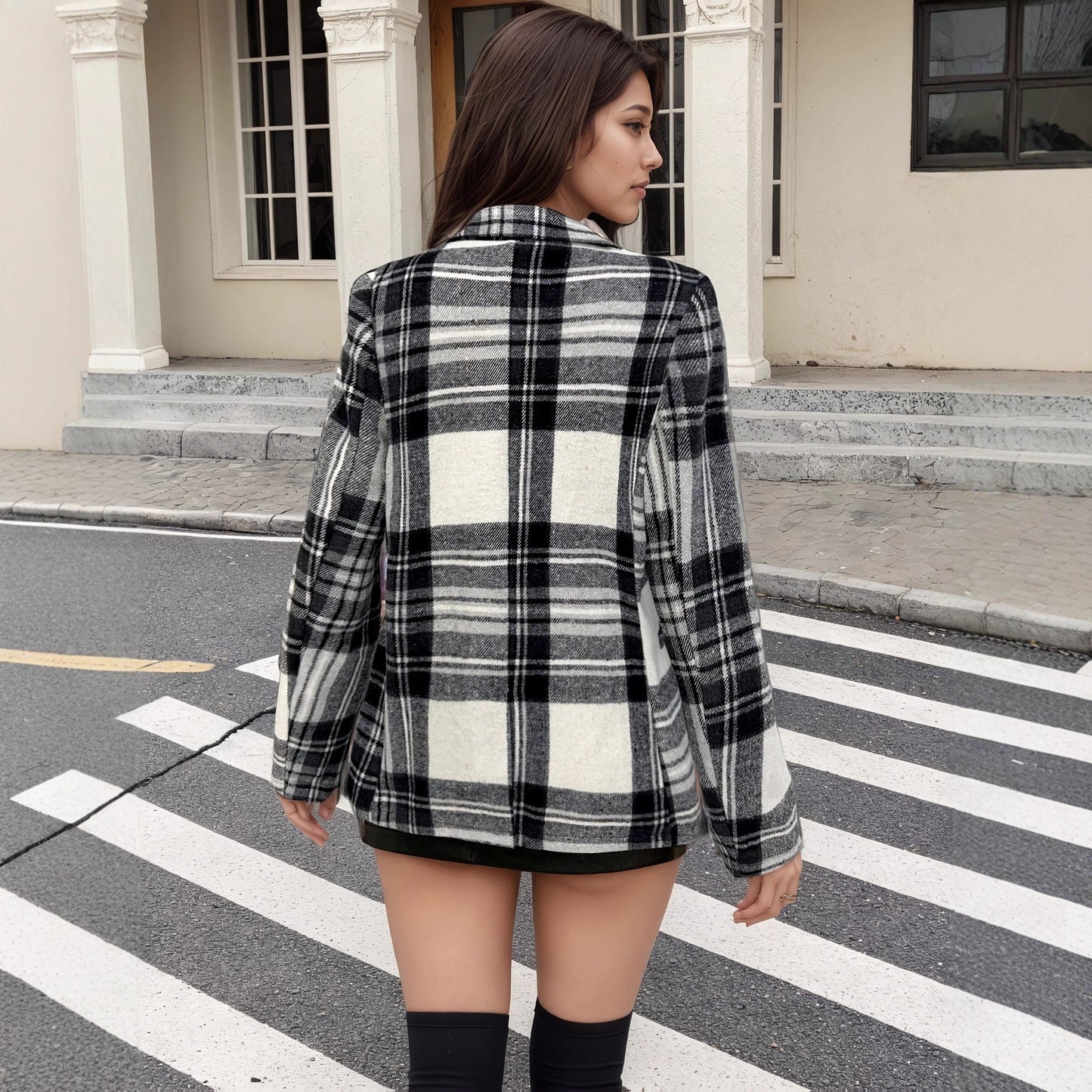 Versatile Christmas Red Plaid Long Sleeve Coats