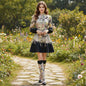 Style Stand-up Collar Puff Sleeve Single-breasted Dresses