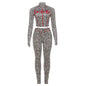 Women's Leopard Print Zipper Stitching Sports Tight Suits