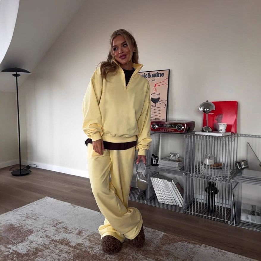 Collar Long-sleeved Trousers Casual Pullover Two-piece Suits