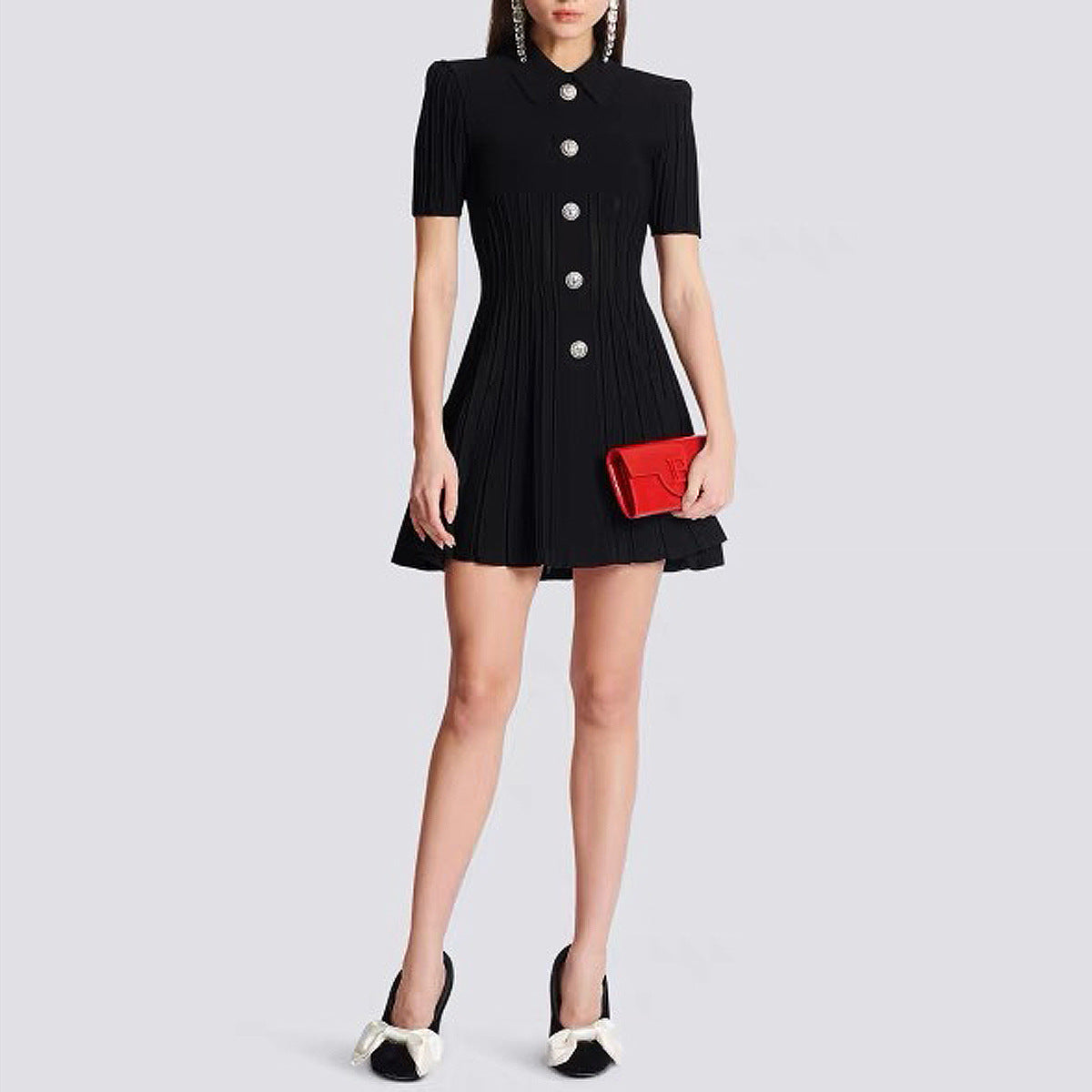 Women's High Quality Knitted Lapel Slim Fit Slimming A- Line Dresses