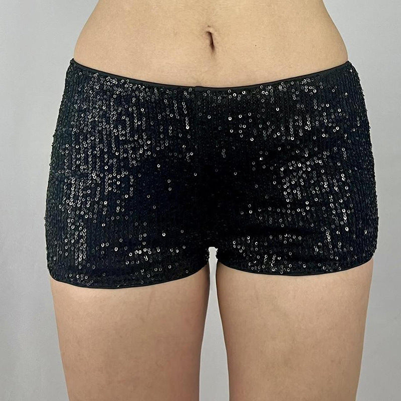 Women's Spring Leopard Print Sequins High Waist Tight Shorts
