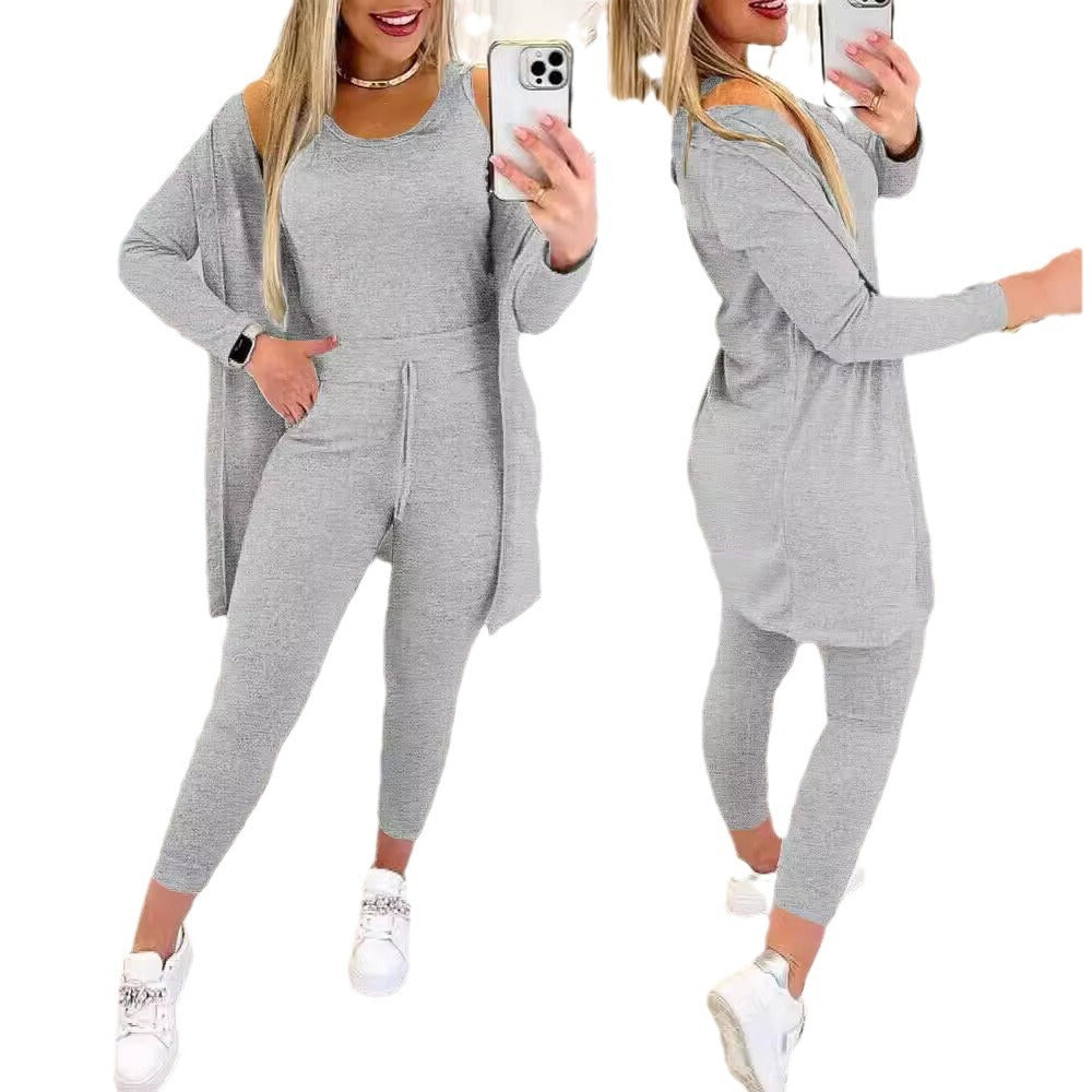 Women's Dressing Gown Round Neck Solid Color Suits