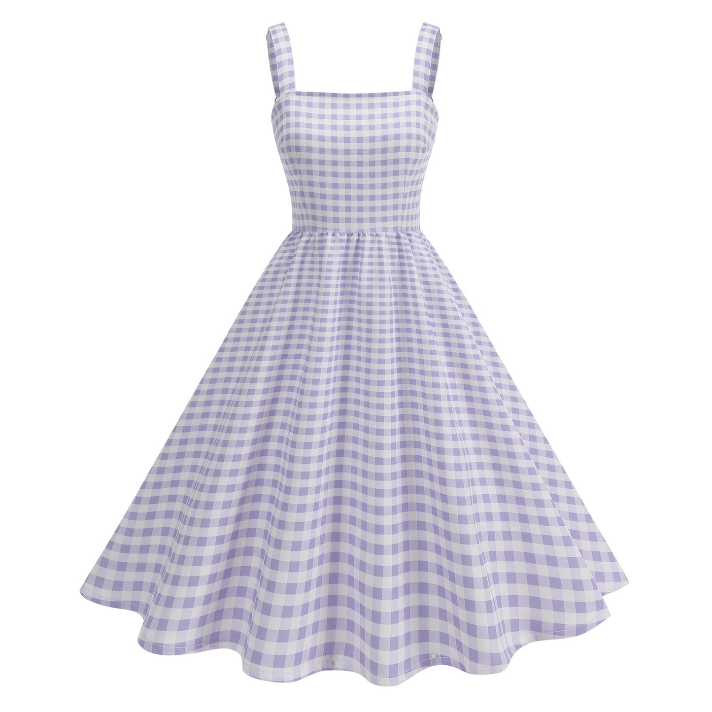 Pink Plaid Young Strap Long Dress Tops