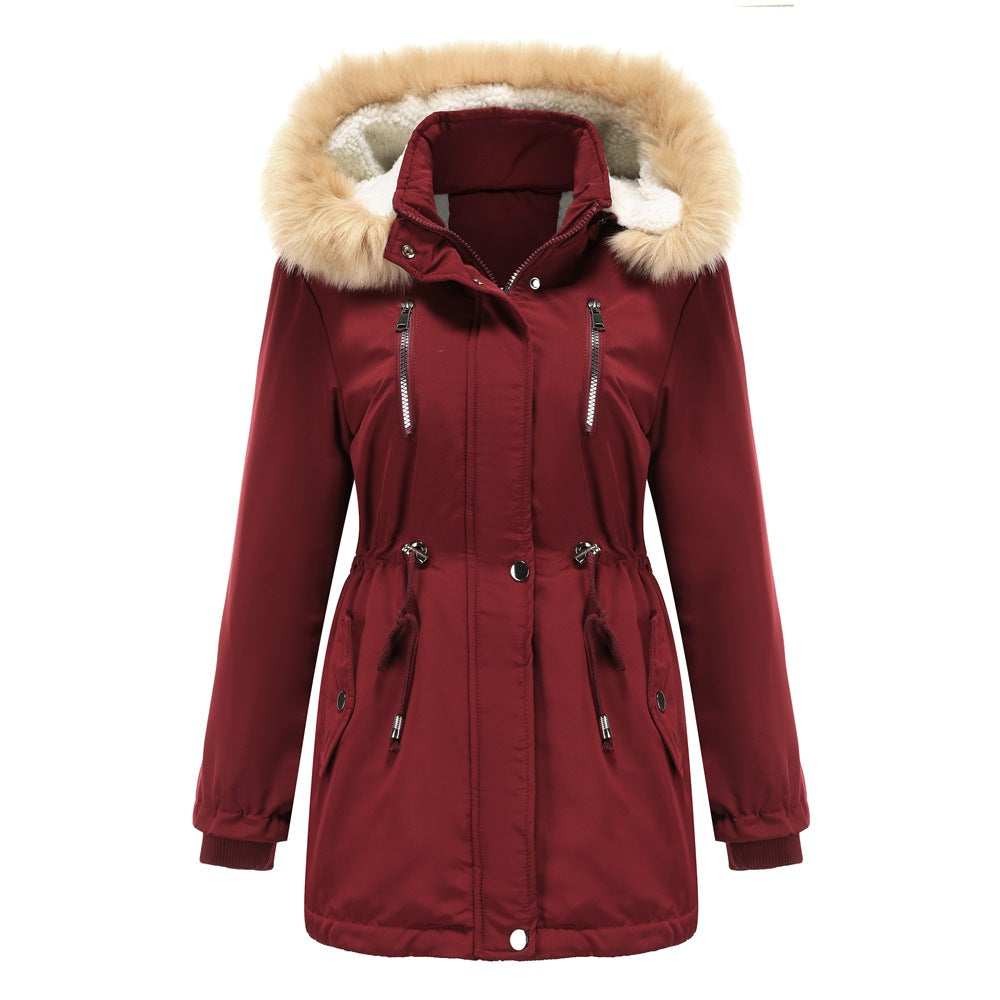 Women's Loose Cotton Clothes Removable Hat Fleece Coats