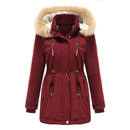 Women's Loose Cotton Clothes Removable Hat Fleece Coats