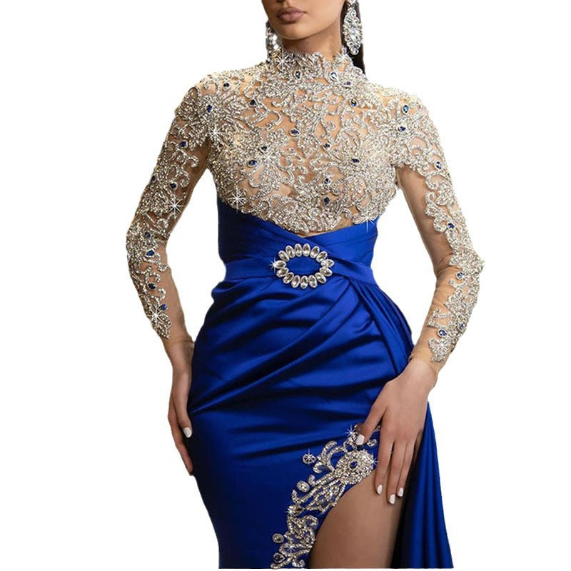 Women's Gold Round Neck Dress Sexy Patchwork Dresses