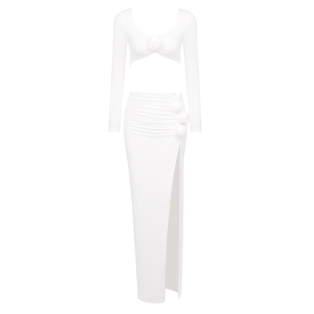 Women's Square Collar Flower Design Two-piece Set Sexy Suits