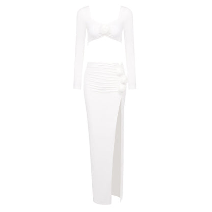Women's Square Collar Flower Design Two-piece Set Sexy Suits