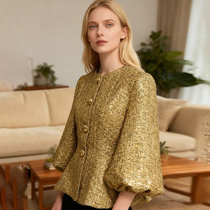 Women's Color Crew Neck Autumn High-grade Puff Coats