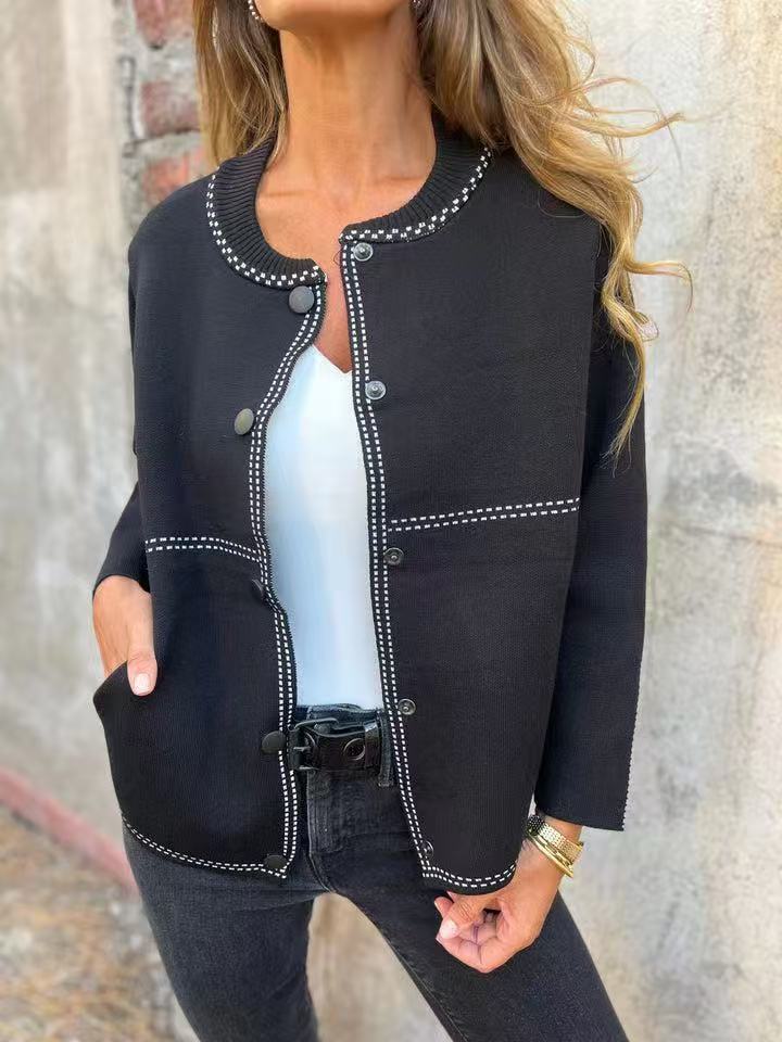 Striped Loose Round Neck Button Long Sweaters