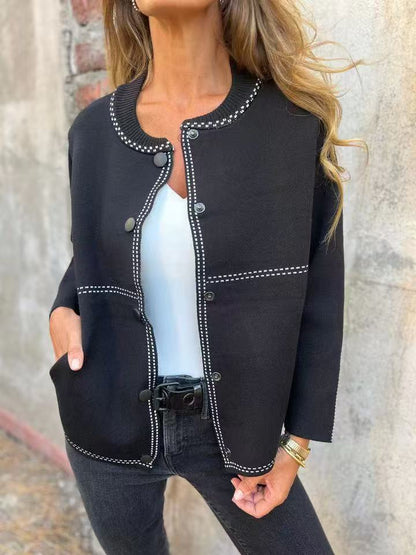 Striped Loose Round Neck Button Long Sweaters